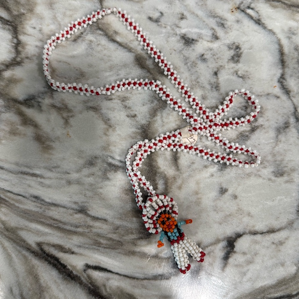 vintage beaded Native American indian chief figure necklace